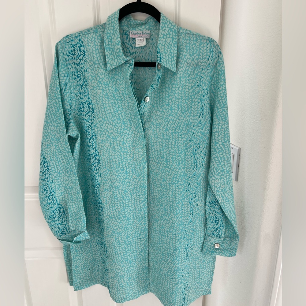 Charlotte Kellogg pristine aqua linen shirt/tunic